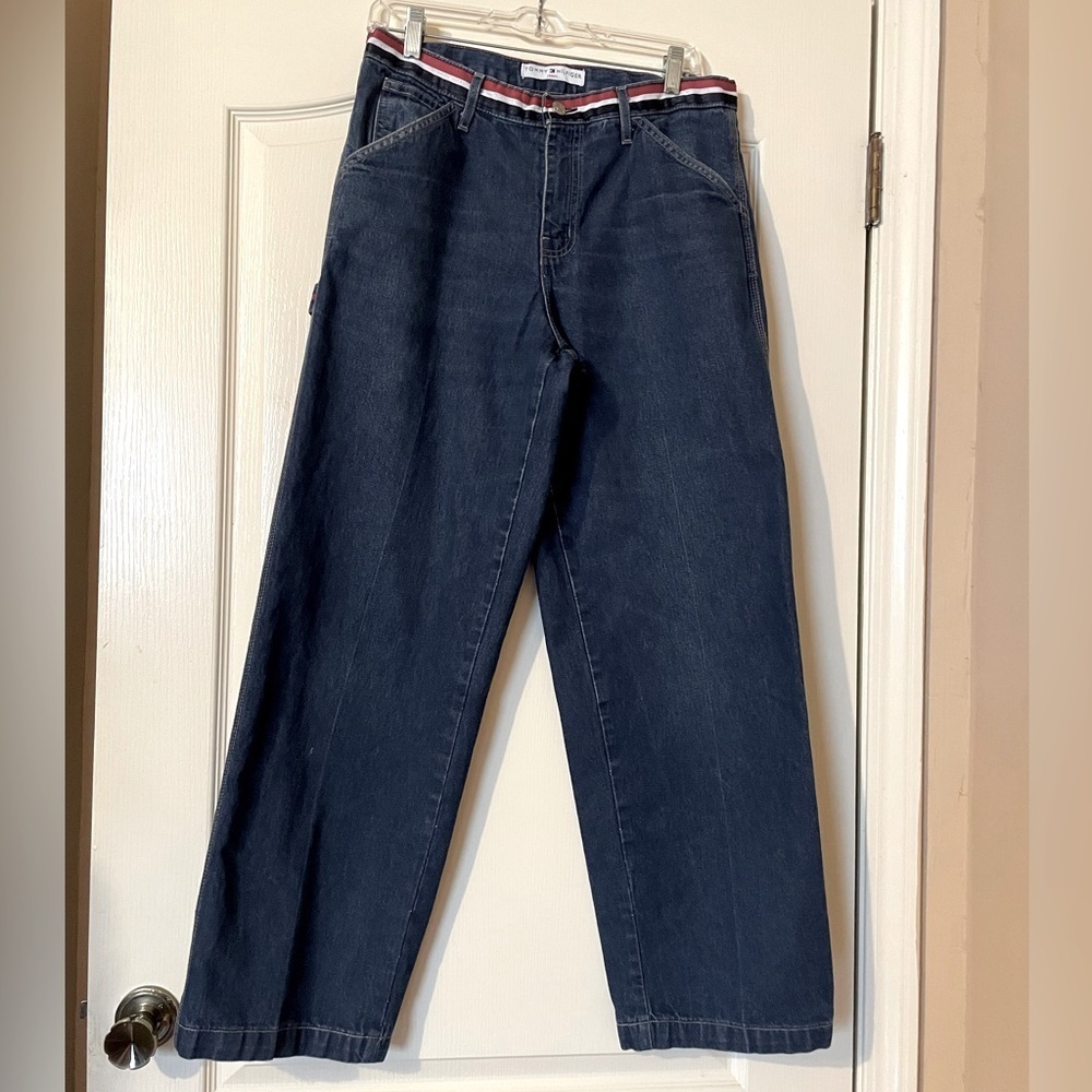 ViINTAGE TOMMY HILFIGER 90s Y2K Carpenter Blue Baggy Wide Leg Jeans Size 10